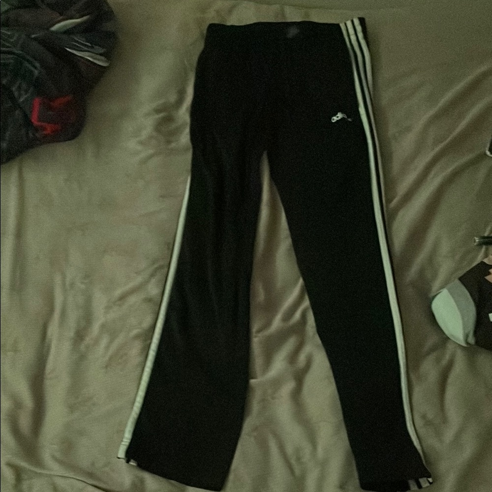 Adidas Black and White Sweatpants with Signature Stripes